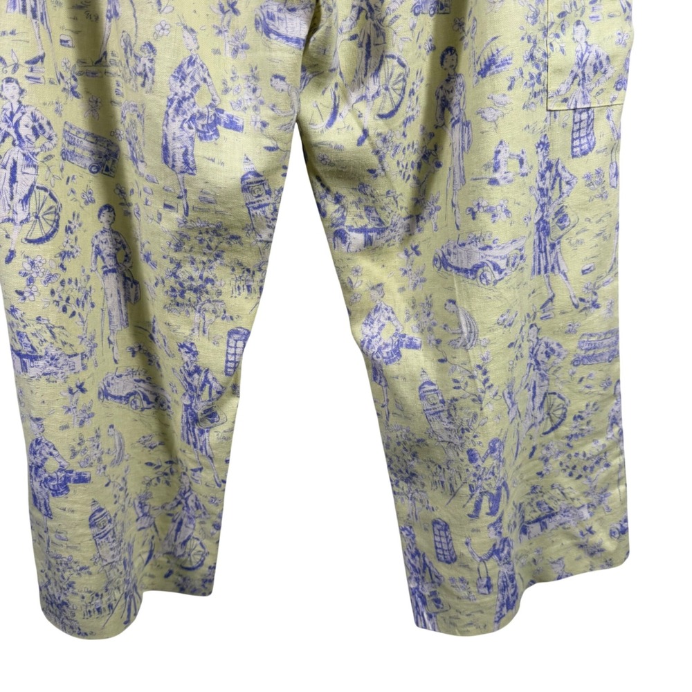 Vtg Sharon Young Toile Print Cropped Pants Yellow Purple High Rise Cottagecore - Picture 10 of 13